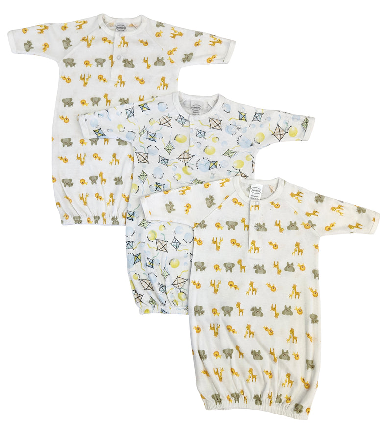 An image displaying Unisex Newborn Baby 3 Piece Gown Set by Bambini