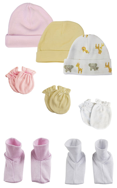 An image displaying Baby Girls Caps, Booties And Mittens (pack Of 8) by Bambini