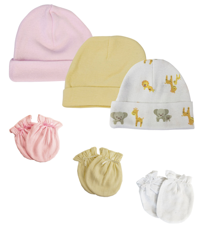 An image displaying Baby Girls Caps And Mittens (pack Of 6) by Bambini