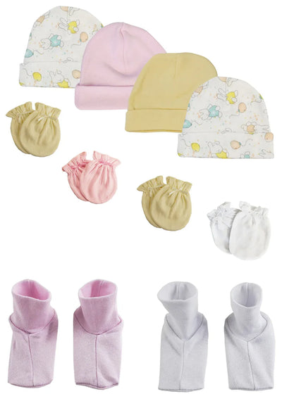 An image displaying Girls Baby Caps, Booties And Mittens (pack Of 10) by Bambini