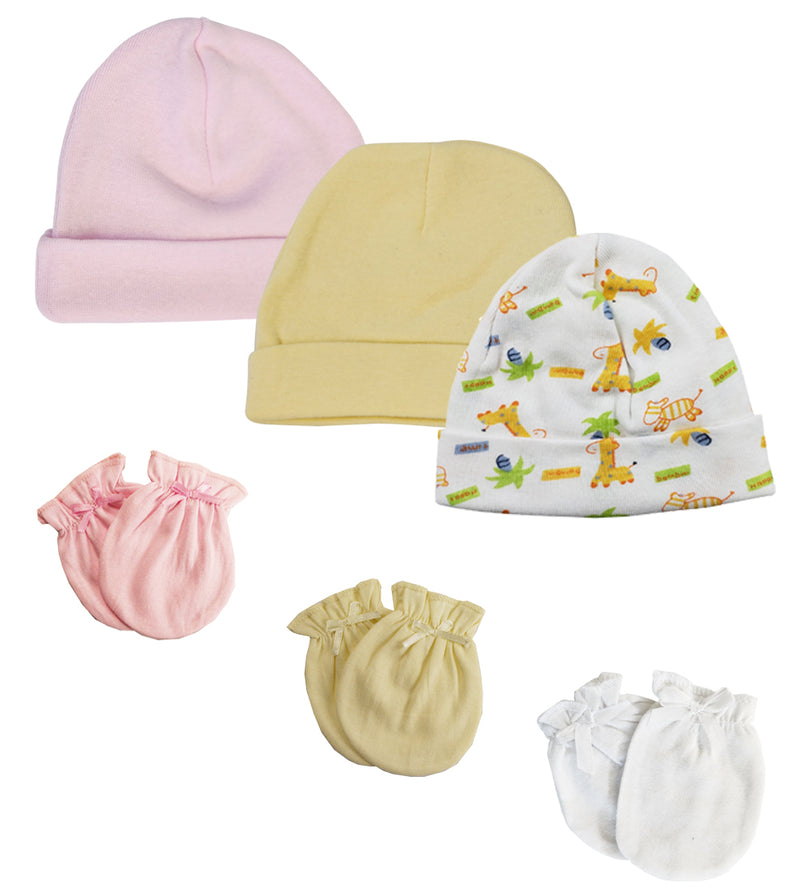 An image displaying Baby Girl Infant Caps And Mittens (pack Of 6) by Bambini