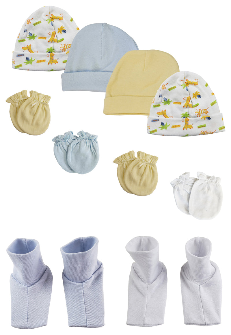 An image displaying Baby Boy Infant Caps, Booties And Mittens (pack Of 10) by Bambini
