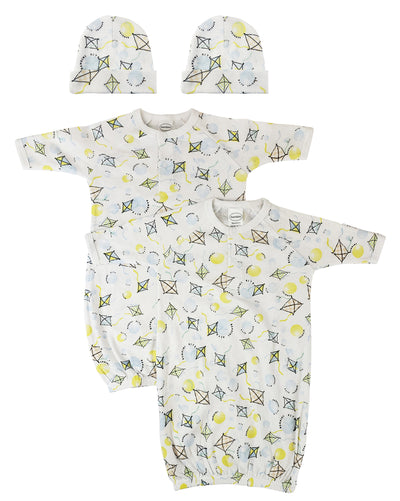 An image displaying Unisex Newborn Baby 4 Piece Gown Set by Bambini