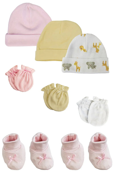 An image displaying Preemie Baby Girl Caps With Infant Mittens And Booties - 8 Pack by Bambini