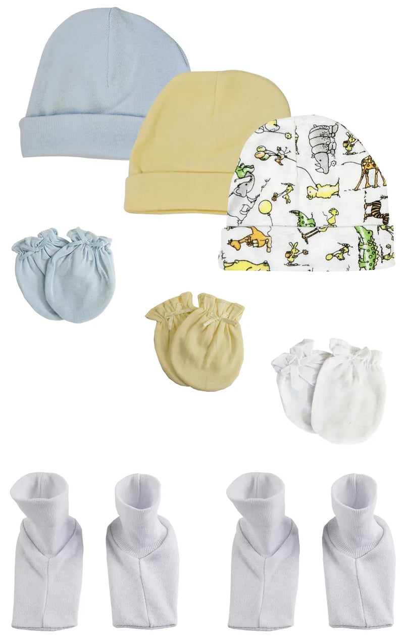 An image displaying Boys Baby Caps, Booties And Mittens (pack Of 8) by Bambini
