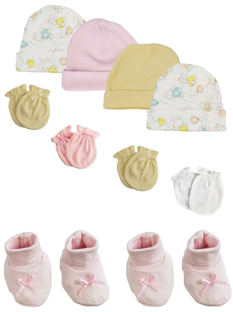 An image displaying Preemie Baby Girl Caps With Infant Mittens And Booties - 10 Pack by Bambini