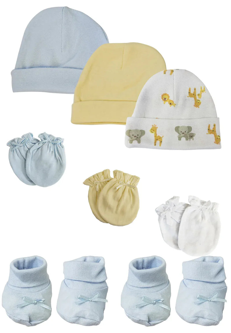 An image displaying Preemie Baby Boy Caps With Infant Mittens And Booties - 8 Pack by Bambini