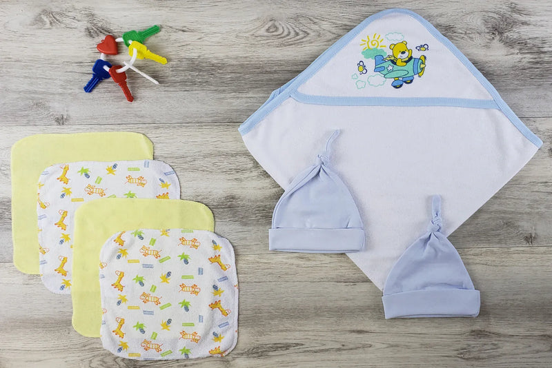 An image displaying Hooded Towel, Hats And Wash Cloths by Bambini