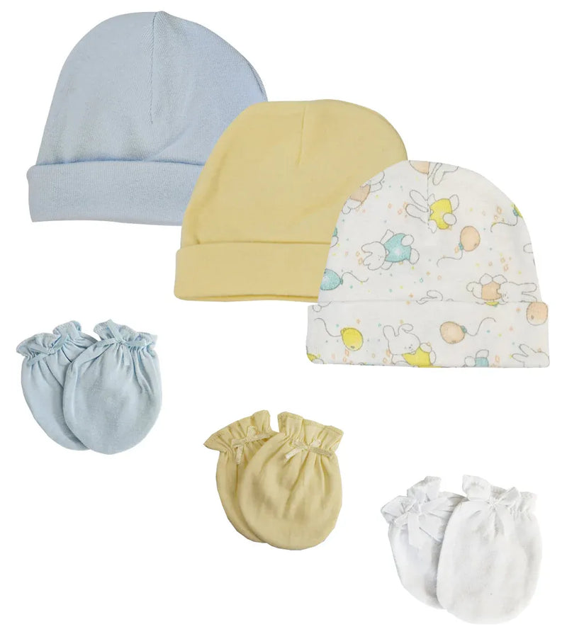 An image displaying Boys Baby Caps And Mittens (pack Of 6) by Bambini