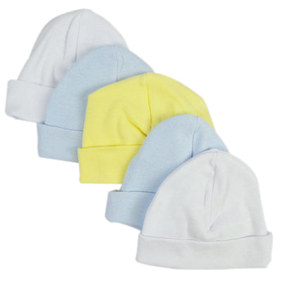 An image displaying Blue & White Baby Caps (pack Of 5) by Bambini