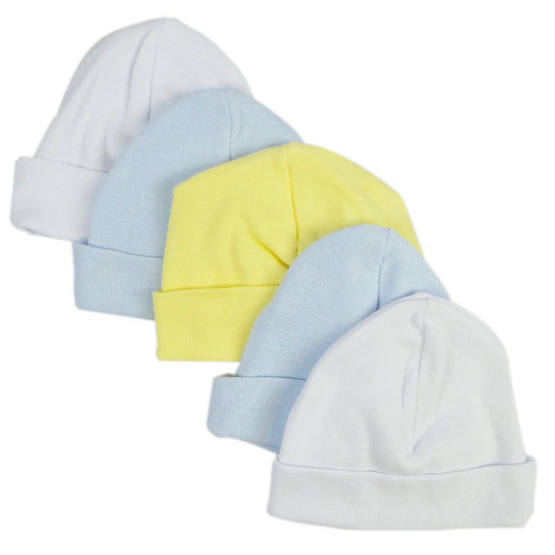 An image displaying Blue & White Baby Caps (pack Of 5) by Bambini