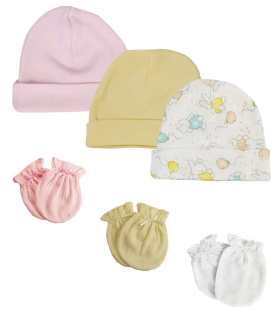 An image displaying Girls Baby Caps And Mittens (pack Of 6) by Bambini