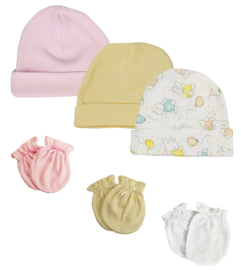 An image displaying Girls Baby Caps And Mittens (pack Of 6) by Bambini