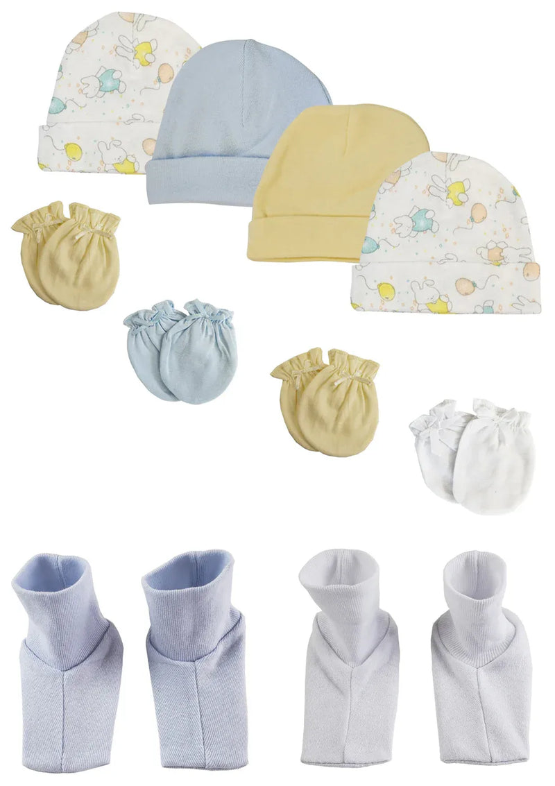 An image displaying Boys Baby Caps, Booties And Mittens (pack Of 10) by Bambini