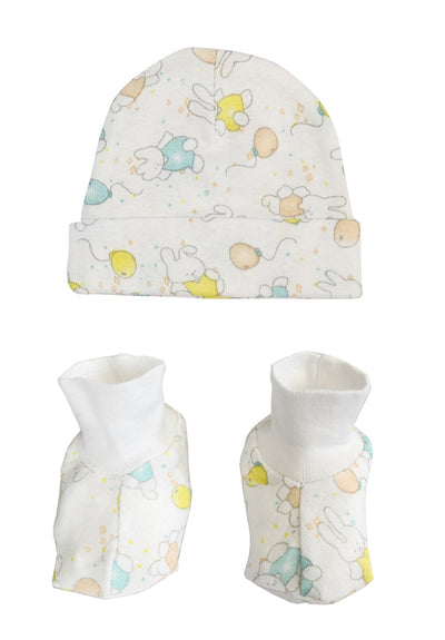 An image displaying Baby Boy, Baby Girl, Unisex Infant Caps, Booties - 2 Piece Set by Bambini