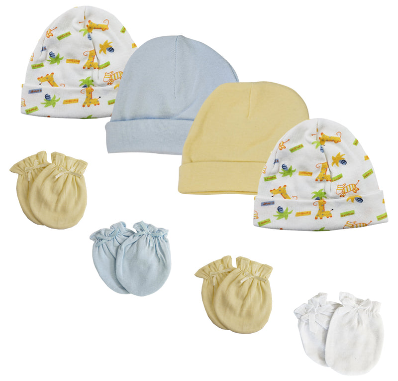 An image displaying Baby Boy Infant Caps And Mittens (pack Of 8) by Bambini