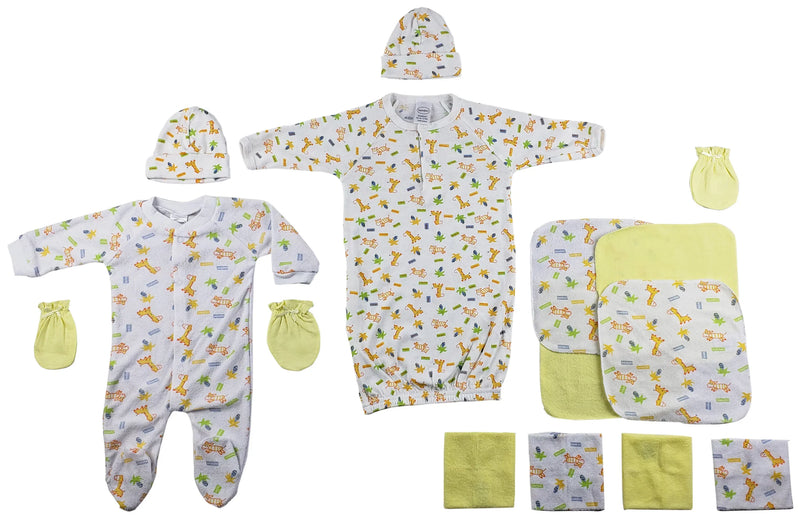 An image displaying Sleep-n-play, Gown, Caps, Mittens And Washcloths - 14 Piece Set by Bambini