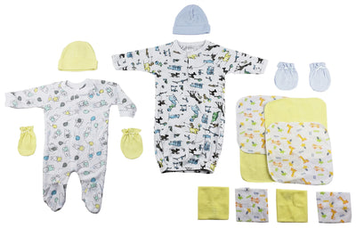An image displaying Sleep-n-play, Gown, Caps, Mittens And Washcloths - 14 Piece Set by Bambini