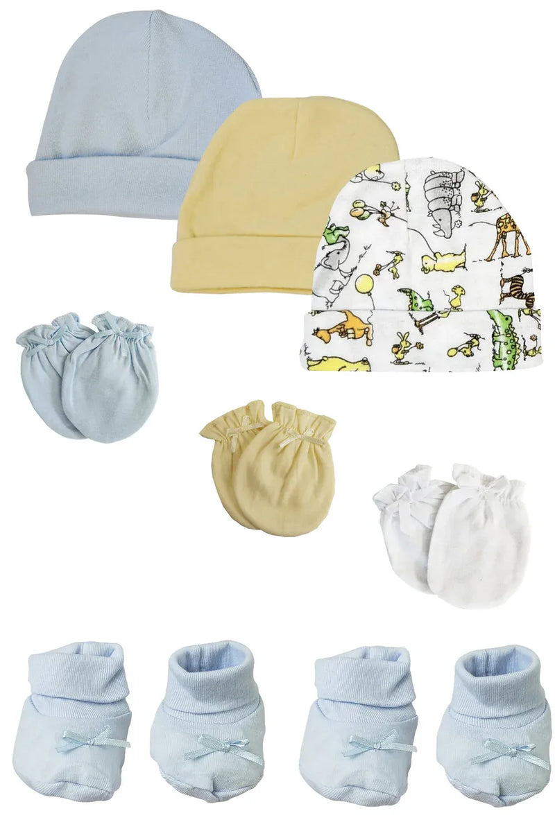 An image displaying Preemie Baby Boy Caps With Infant Mittens And Booties - 8 Pack by Bambini