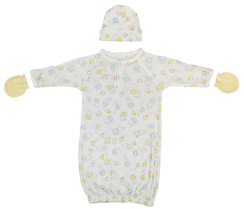 An image displaying Unisex Newborn Baby 3 Piece Gown Set by Bambini