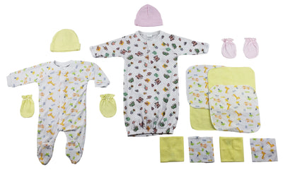 An image displaying Sleep-n-play, Gown, Caps, Mittens And Washcloths - 14 Piece Set by Bambini