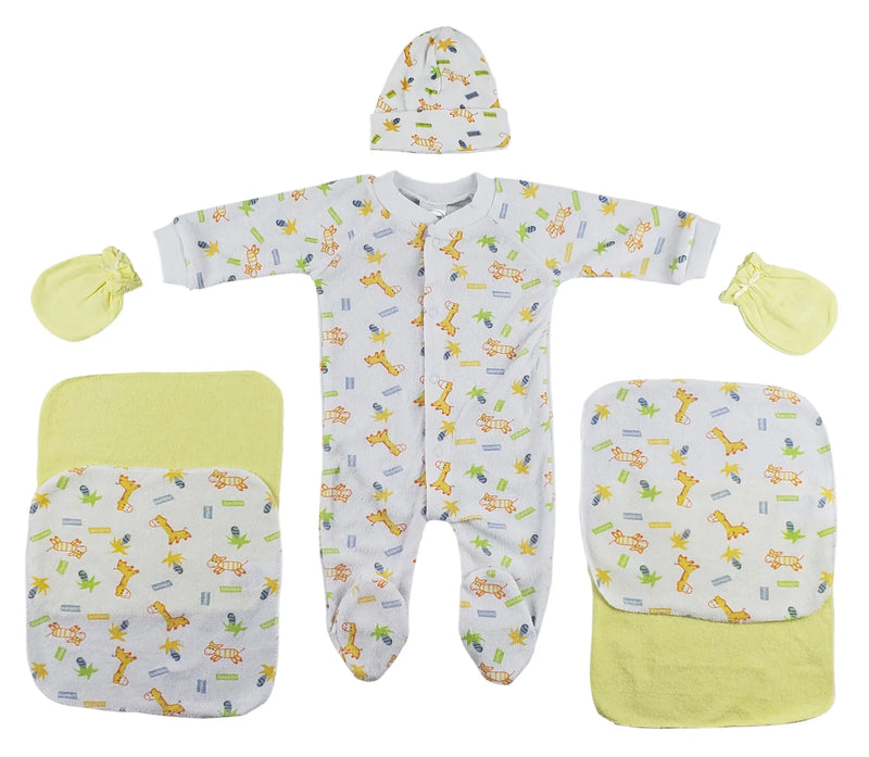 An image displaying Sleep-n-play, Cap, Mittens And Washcloths - 7 Piece Set by Bambini