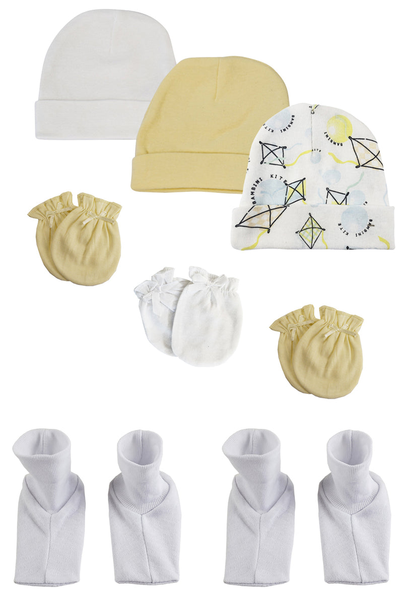 An image displaying Baby Boy, Baby Girl, Unisex Infant Caps, Booties And Mittens (pack Of 8) by Bambini