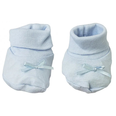 An image displaying Blue Preemie Booties by Bambini