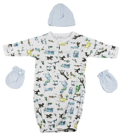An image displaying Gown, Cap And Mittens - 3 Piece Set by Bambini