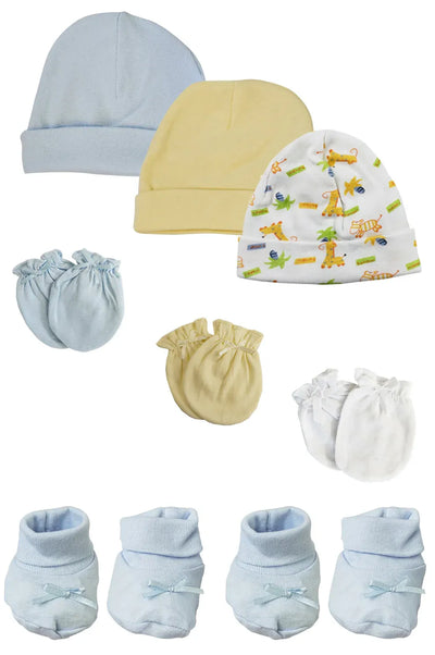 An image displaying Preemie Baby Boy Caps With Infant Mittens And Booties - 8 Pack by Bambini