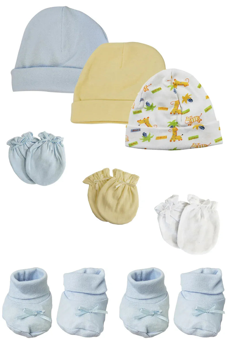 An image displaying Preemie Baby Boy Caps With Infant Mittens And Booties - 8 Pack by Bambini