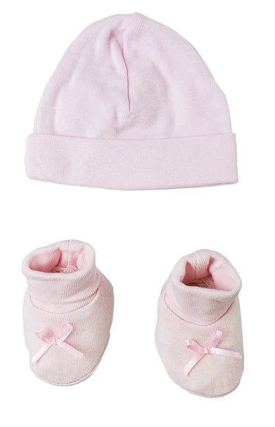 An image displaying Preemie Baby Cap & Bootie Set - Pink by Bambini
