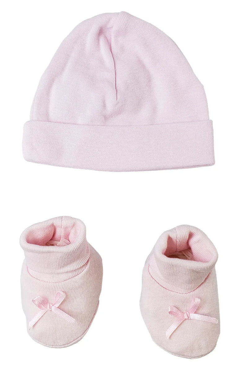 An image displaying Preemie Baby Cap & Bootie Set - Pink by Bambini
