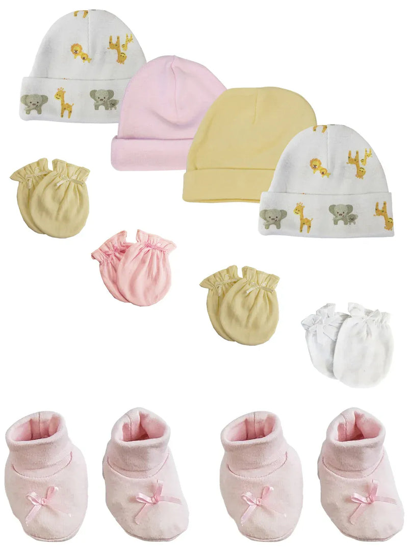 An image displaying Preemie Baby Girl Caps With Infant Mittens And Booties - 10 Pack by Bambini
