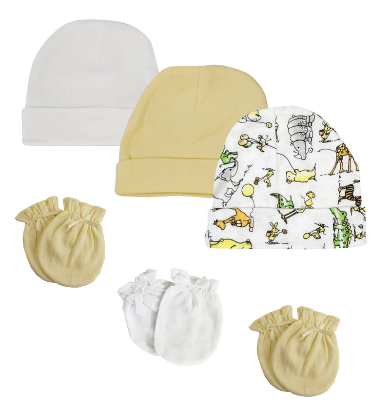 An image displaying Baby Boy, Baby Girl, Unisex Infant Caps And Mittens (pack Of 6) by Bambini