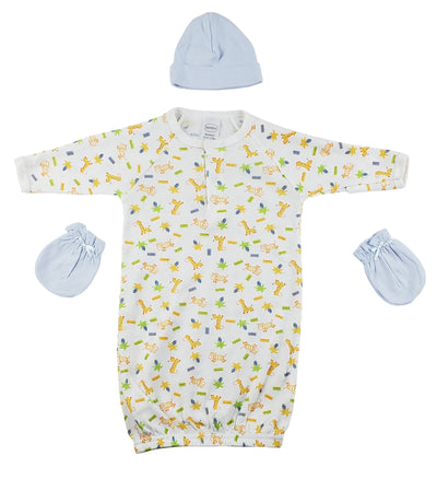 An image displaying Gown, Cap And Mittens - 3 Piece Set by Bambini