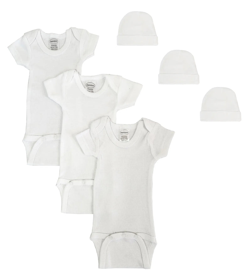 An image displaying Preemie Unisex Baby Onezies And Caps - 6 Pack by Bambini