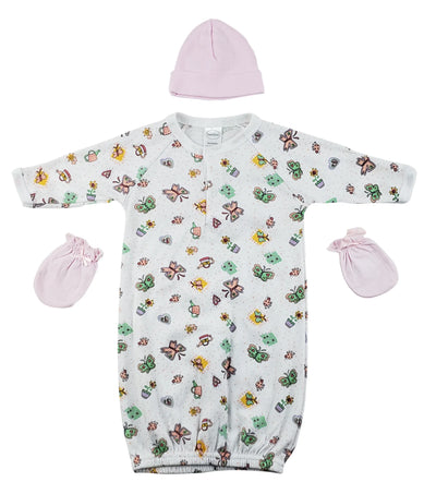 An image displaying Gown, Cap And Mittens - 3 Piece Set by Bambini