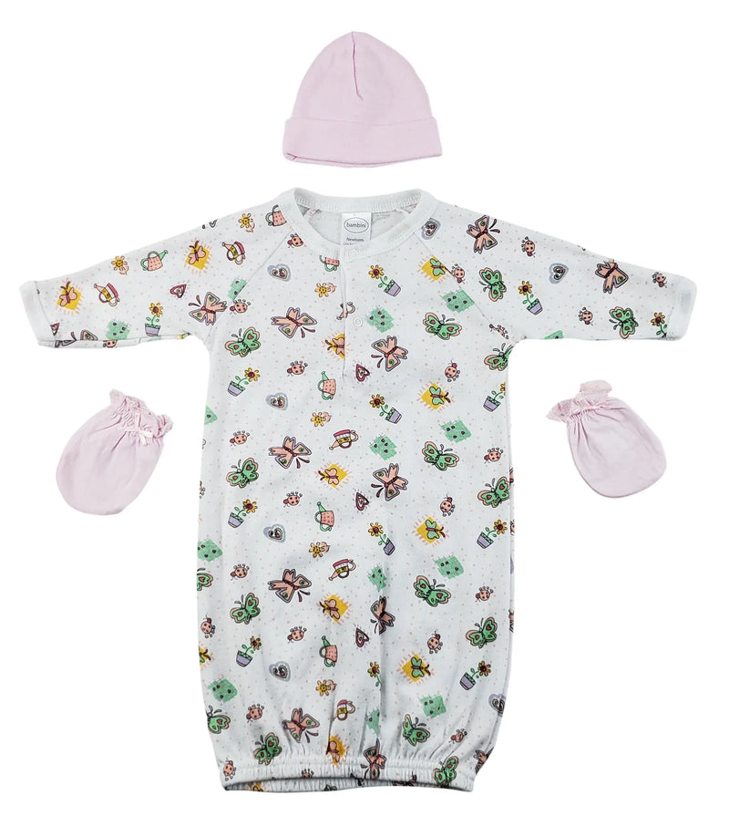 An image displaying Gown, Cap And Mittens - 3 Piece Set by Bambini