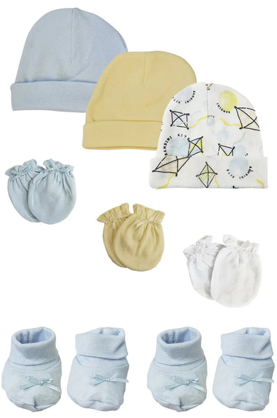 An image displaying Preemie Baby Boy Caps With Infant Mittens And Booties - 8 Pack by Bambini