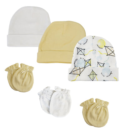 An image displaying Baby Boy, Baby Girl, Unisex Infant Caps And Mittens (pack Of 6) by Bambini