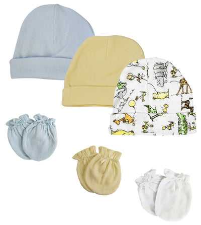 An image displaying Boys Baby Caps And Mittens (pack Of 6) by Bambini