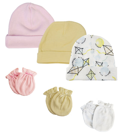 An image displaying Baby Girls Caps And Mittens (pack Of 6) by Bambini