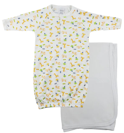 An image displaying Print Infant Gown And Recieving Blanket by Bambini