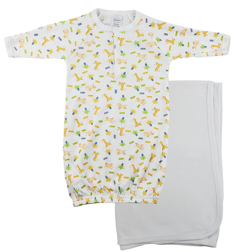 An image displaying Print Infant Gown And Recieving Blanket by Bambini
