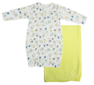 An image displaying Print Infant Gown And Recieving Blanket by Bambini
