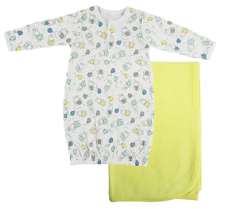 An image displaying Print Infant Gown And Recieving Blanket by Bambini