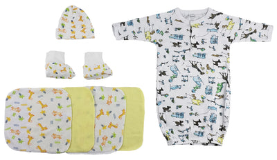 An image displaying Gown, Cap Booties And Washcloths - 7 Piece Set by Bambini