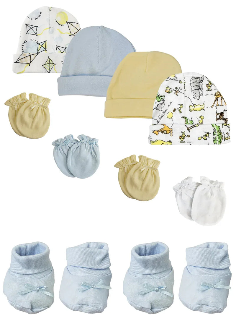 An image displaying Preemie Baby Boy Caps With Infant Mittens And Booties - 10 Pack by Bambini