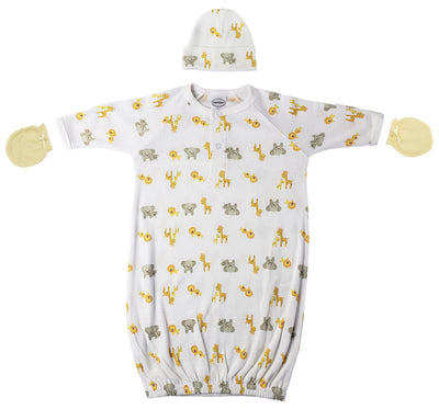 An image displaying Unisex Newborn Baby 3 Piece Gown Set by Bambini